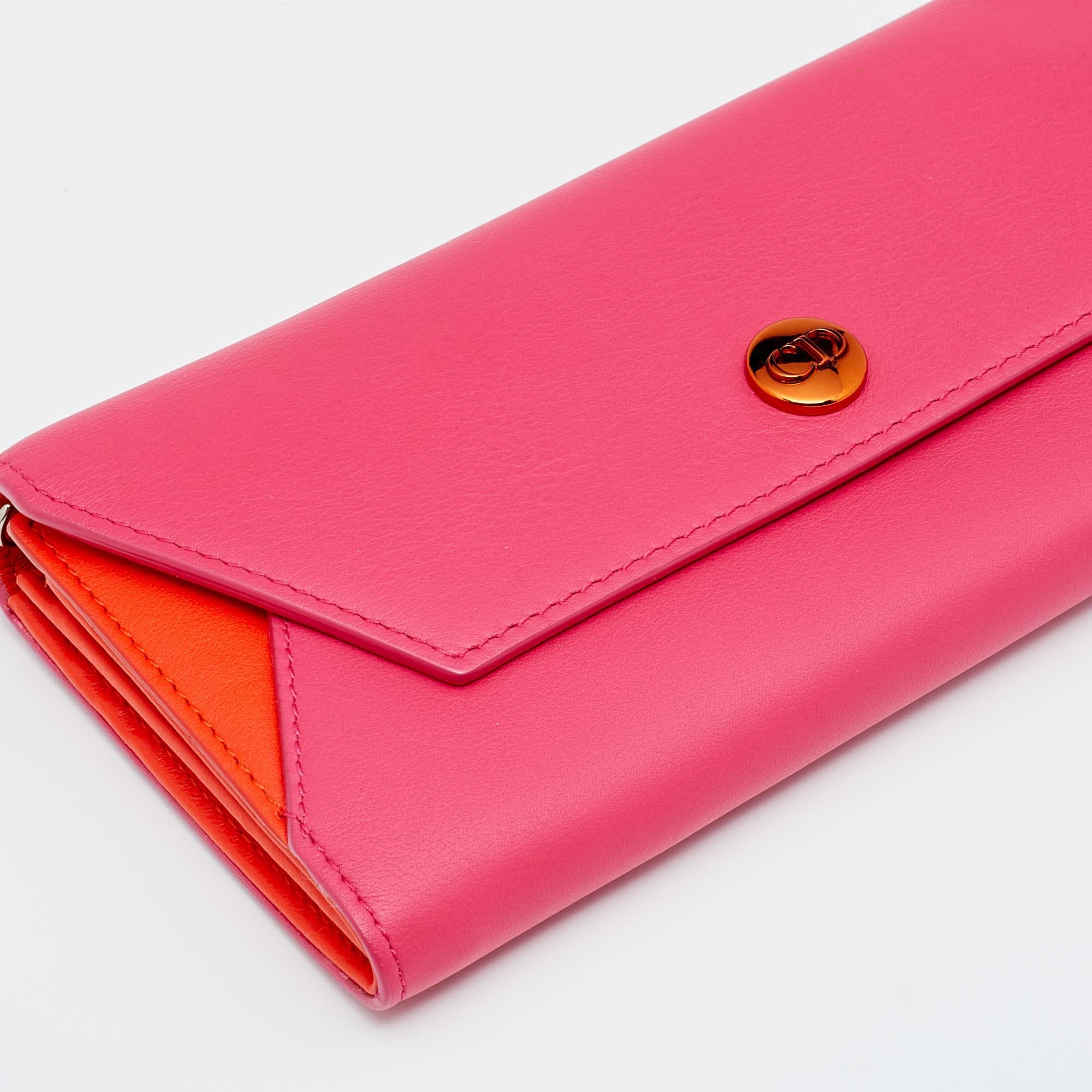 Dior Pink/Orange Leather Addict Rendez-Vous Wallet on Chain 1