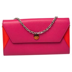 Dior Pink/Orange Leather Addict Rendez-Vous Wallet on Chain