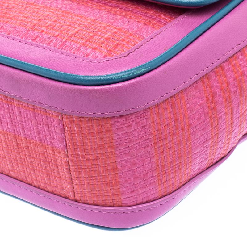Dior Pink/Orange Raffia and Leather Miss Dior Medium Flap Bag 6