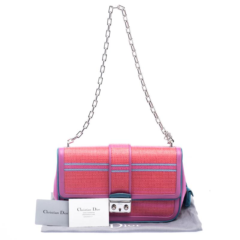 Dior Pink/Orange Raffia and Leather Miss Dior Medium Flap Bag 7