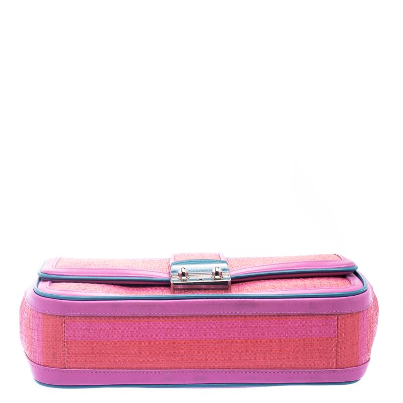 Dior Pink/Orange Raffia and Leather Miss Dior Medium Flap Bag 2