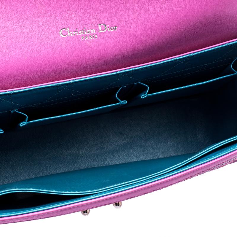 Dior Pink/Orange Raffia and Leather Miss Dior Medium Flap Bag 3