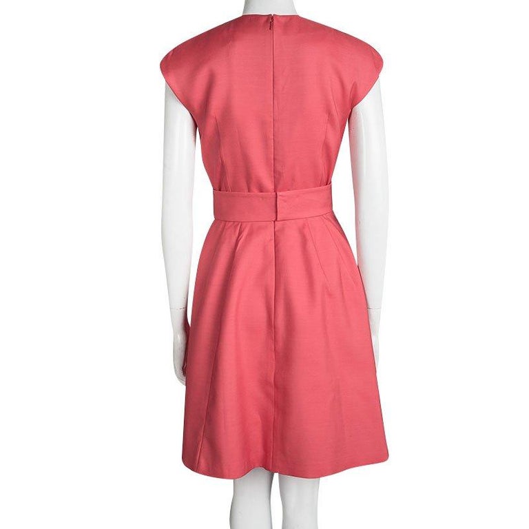 Dior Pink Panel Detail Belted Cap Sleeve Dress M For Sale at 1stDibs