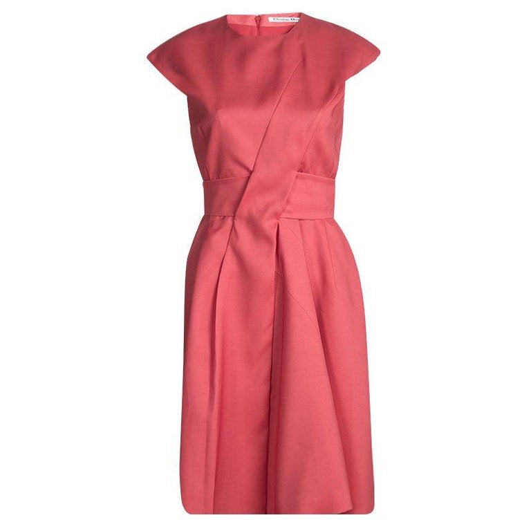 Dior Pink Panel Detail Belted Cap Sleeve Dress M For Sale at 1stDibs