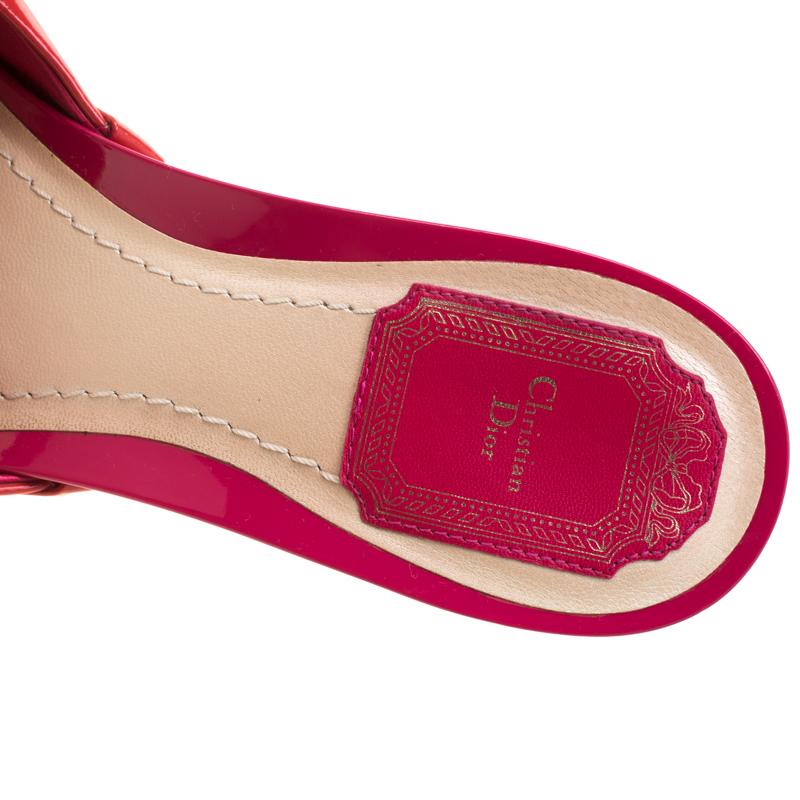 Dior Pink Patent Leather Bow Slide Size 39 3
