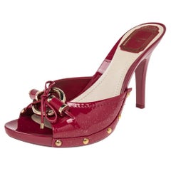 Dior Rosa Lackleder Schnalle Offene Zehe Mules Sandalen Größe 39