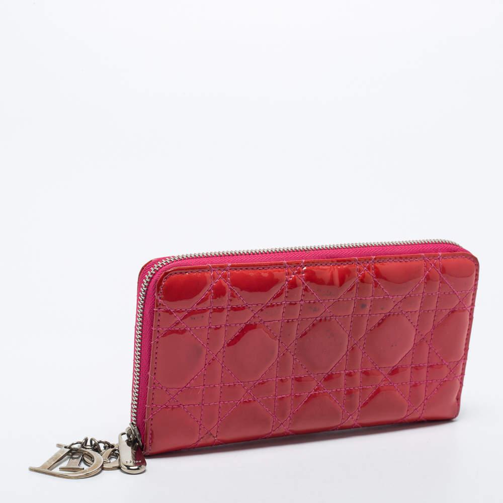 Women's Dior Pink Patent Leather Lady Dior Zip Around Wallet