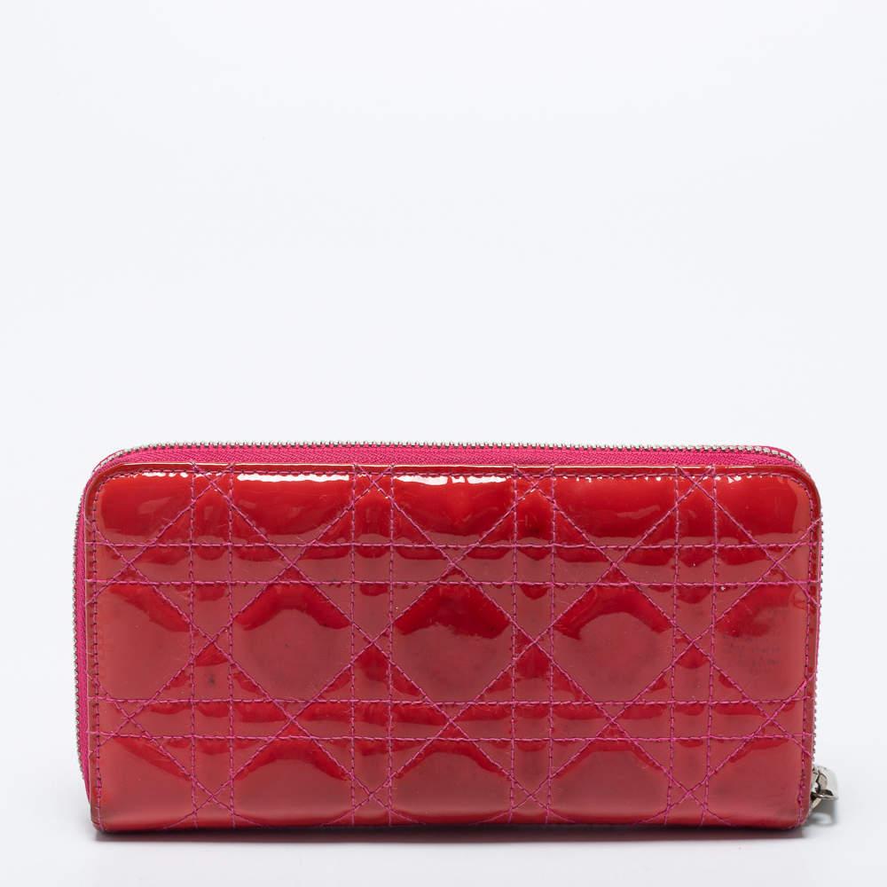 Dior Pink Patent Leather Lady Dior Zip Around Wallet 1