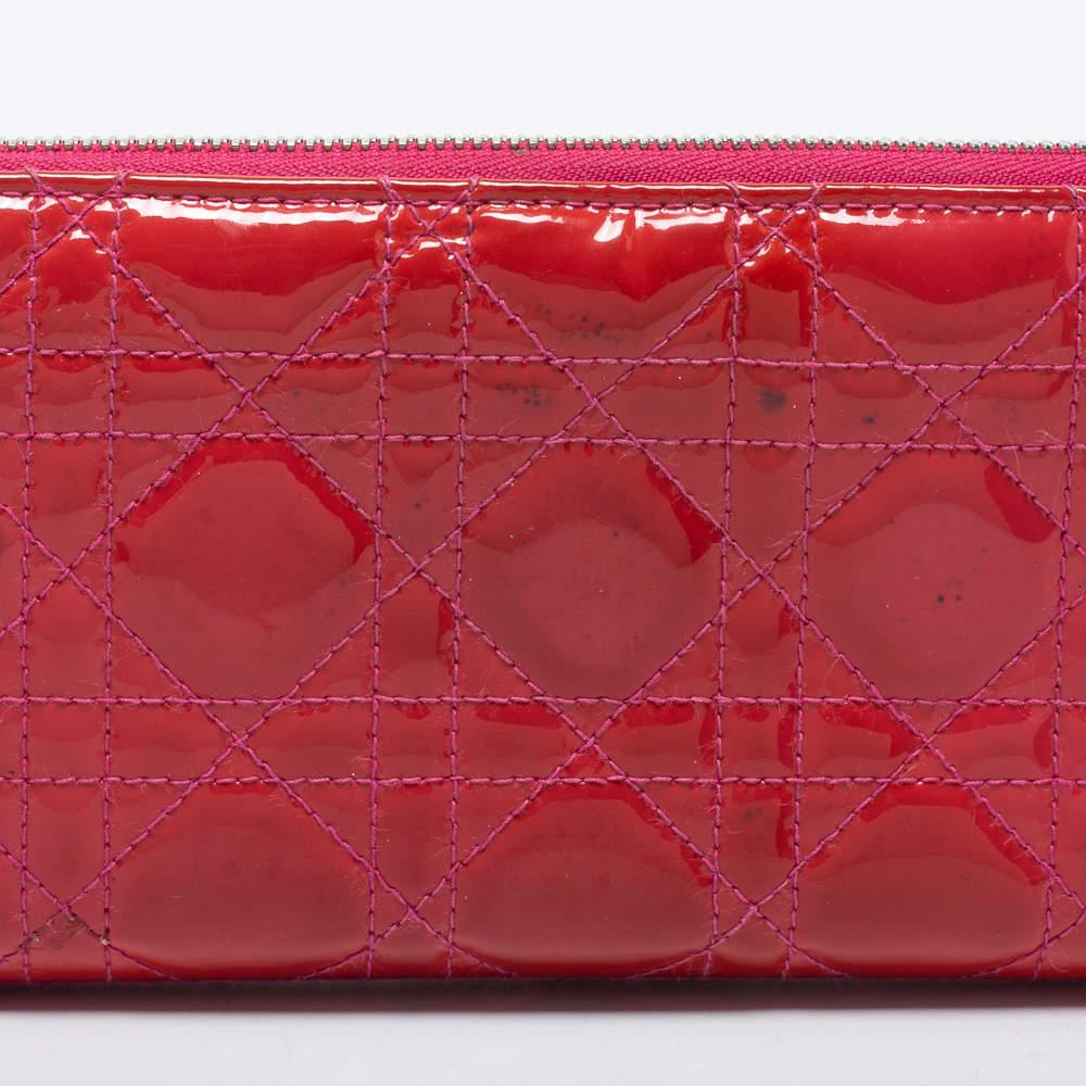 Dior Pink Patent Leather Lady Dior Zip Around Wallet 2