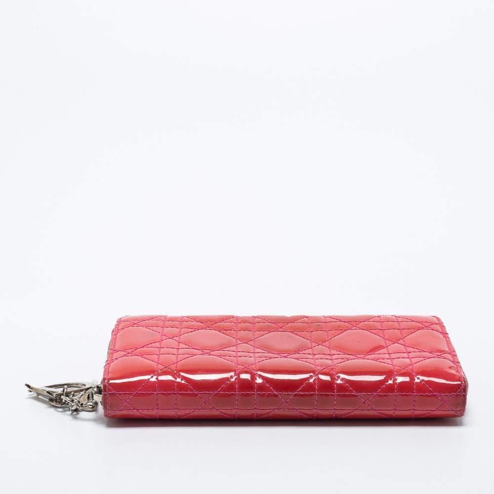 Dior Pink Patent Leather Lady Dior Zip Around Wallet 3