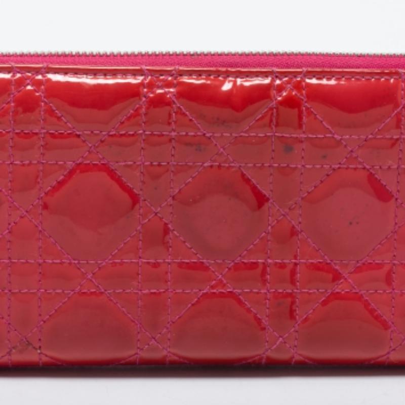 Portafoglio Zip Dior Lady Pink in pelle verniciata in vendita 2