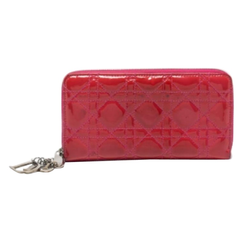 Dior Pink Patent Leather Lady Dior Zip Around Wallet