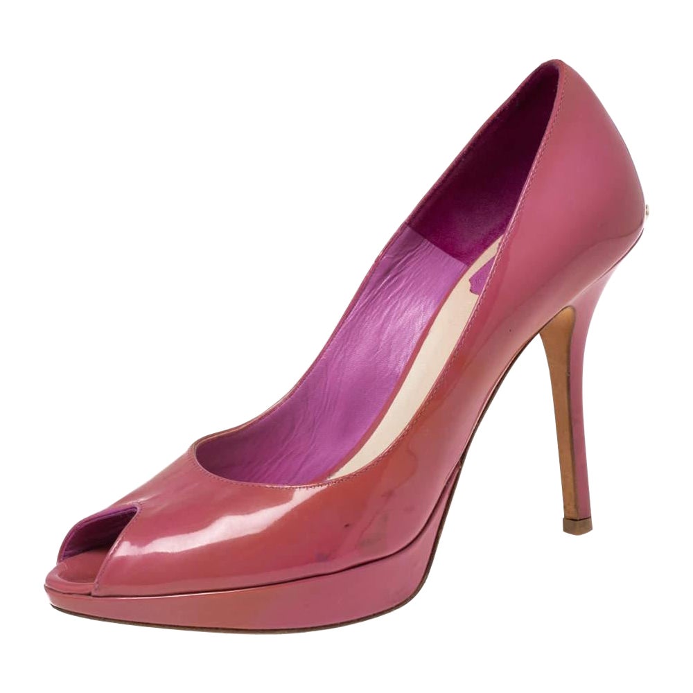 Dior Pink Patent Leather Peep Toe Miss Dior Pumps Size 38