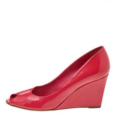 Dior Rosa Brevetto Zeppa Peep Toe Pumps Taglia 40.5