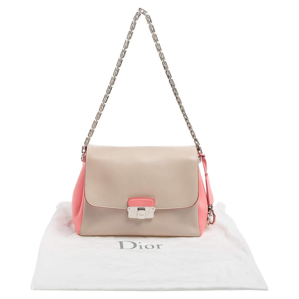 Dior - Petit sac à bandoulière en cuir rose/perle blanc 3