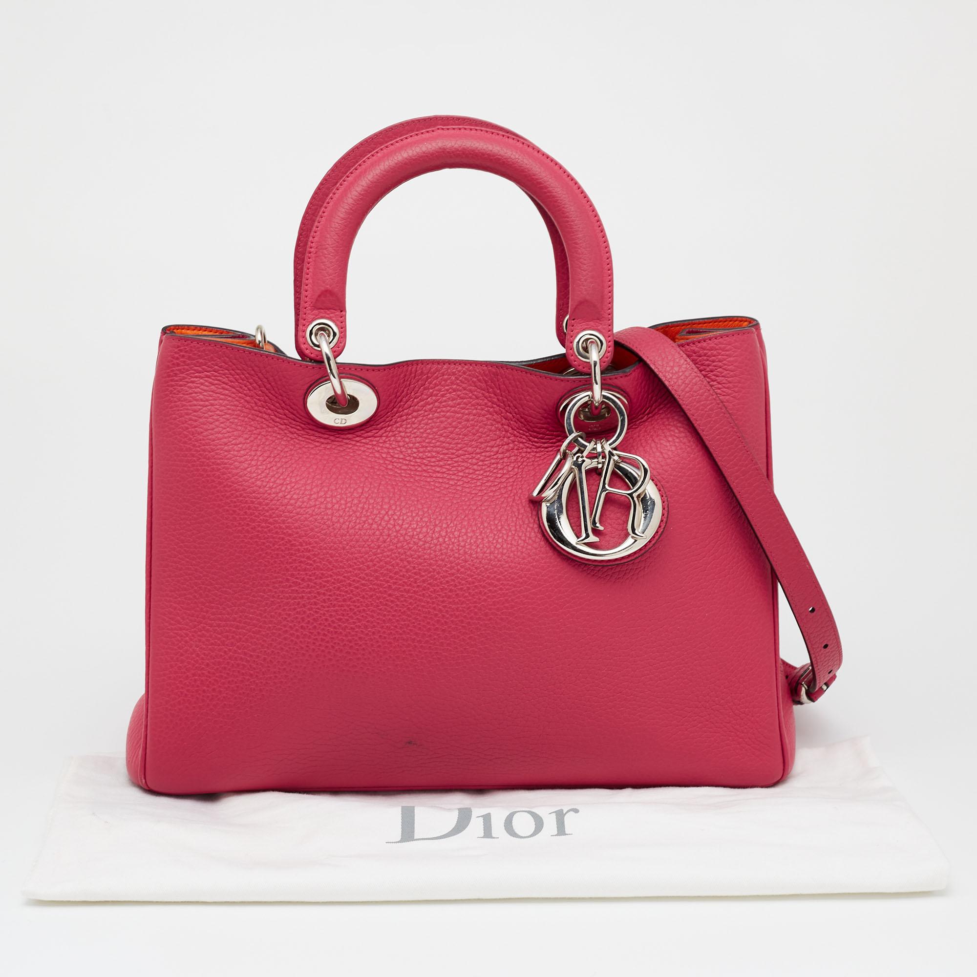 Dior Pink Pebbled Leather Medium Diorissimo Tote 7