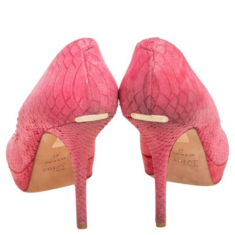 Dior Pink Python Embossed Leather Miss Dior Peep Toe Pumps Size 41 For ...
