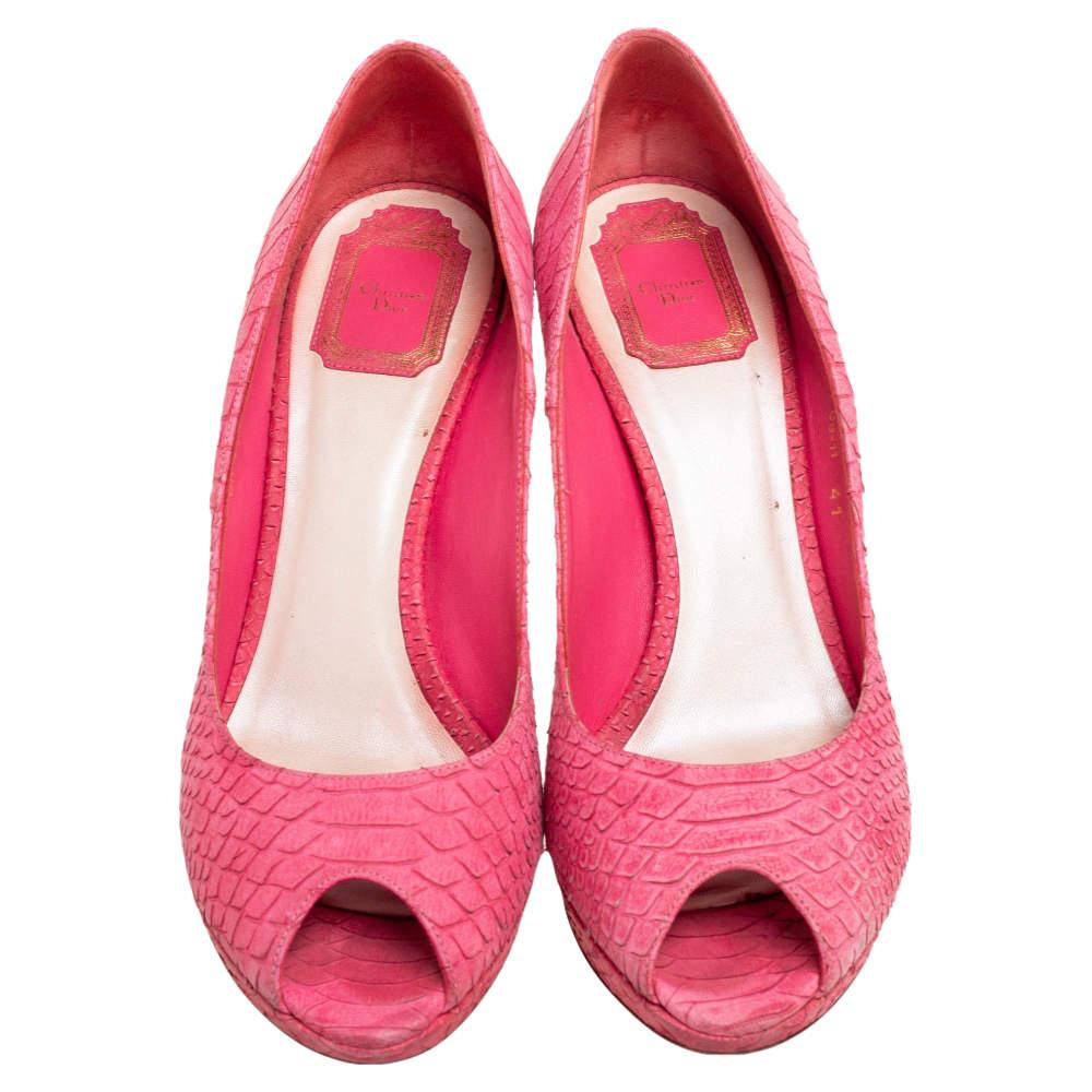 Dior Pink Python Embossed Leather Miss Dior Peep Toe Pumps Size 41 For Sale 1
