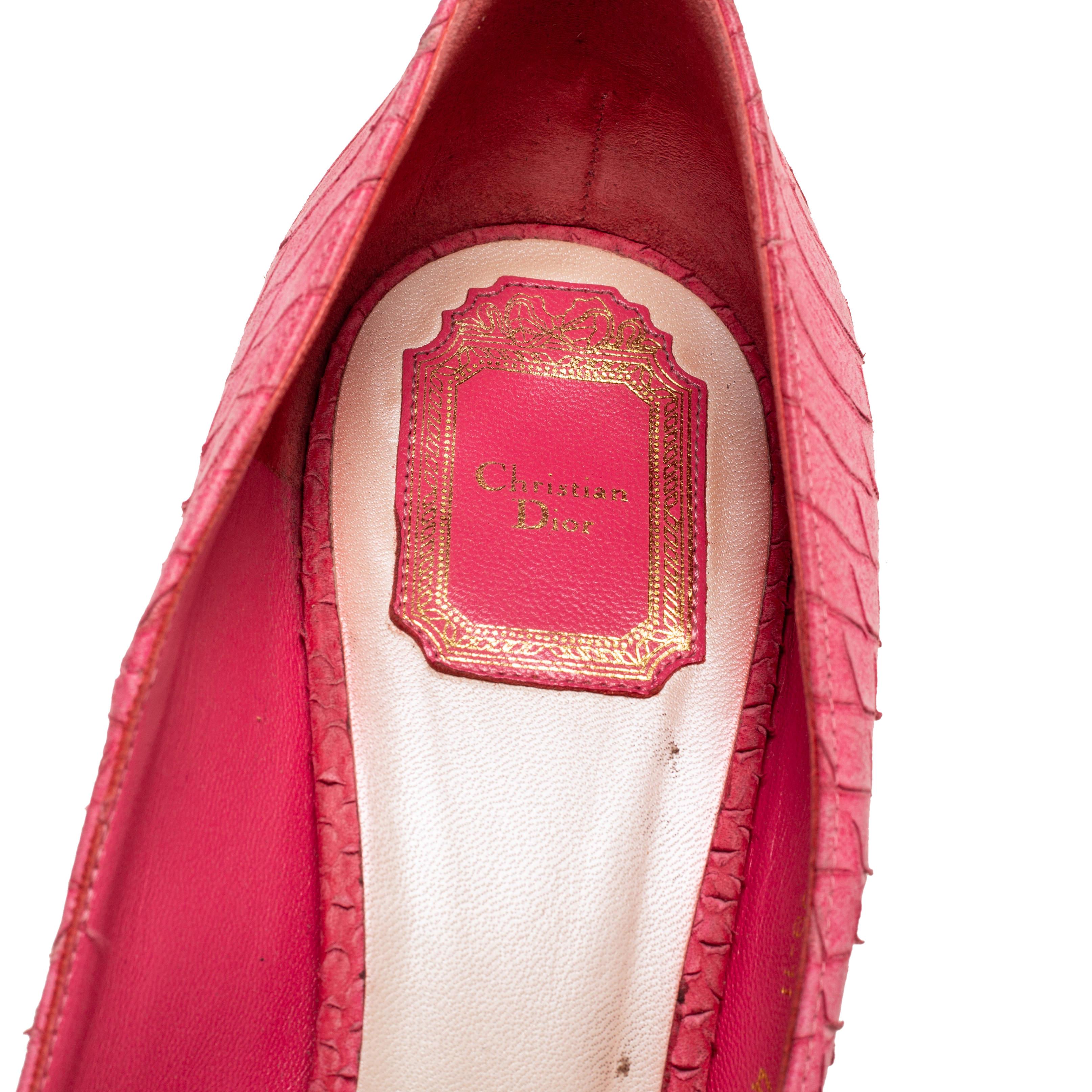 Dior Pink Python Embossed Leather Miss Dior Peep Toe Pumps Size 41 For Sale 3