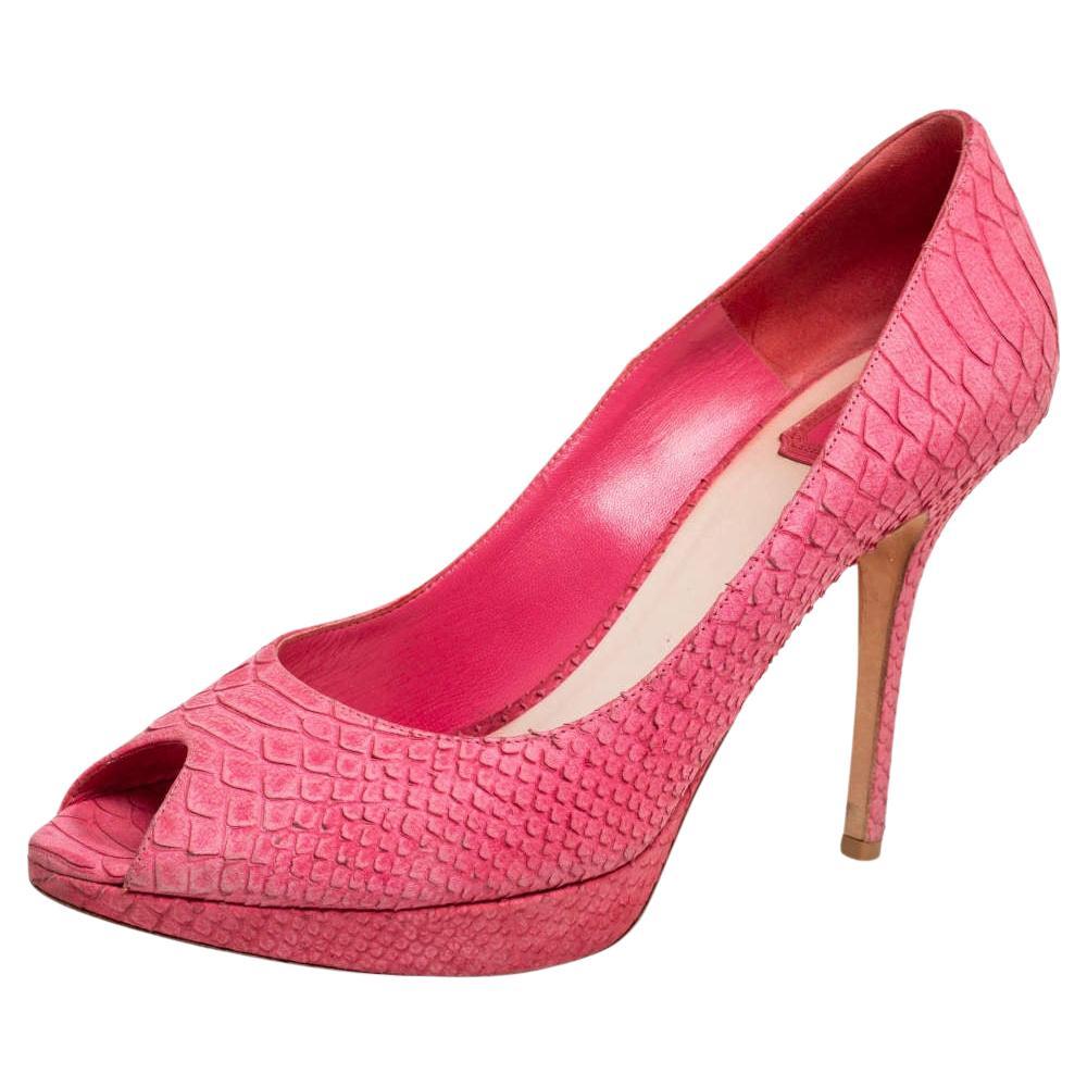 Dior Pink Python Embossed Leather Miss Dior Peep Toe Pumps Size 41 For Sale