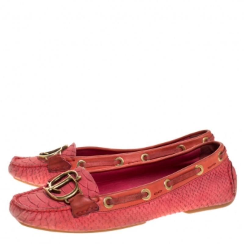 Dior Rosa Python Leder CD Logo Loafers Größe 38 (Pink) im Angebot