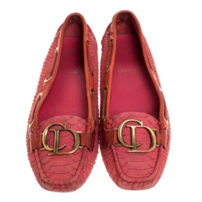 Dior Rosa Python Leder CD Logo Loafers Größe 38 im Angebot 1