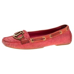 Dior Pink Python Leather CD Logo Loafers Size 38