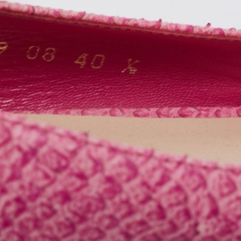 Women's Dior Pink Python Leather Floral Raffia Ballet Flats Size 40.5 For Sale