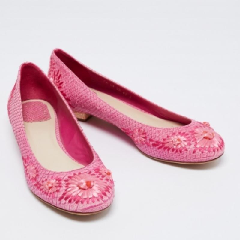 Dior Pink Python Leather Floral Raffia Ballet Flats Size 40.5 For Sale 3