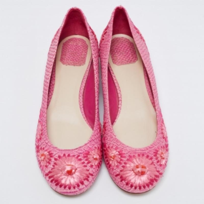 Dior Pink Python Leather Floral Raffia Ballet Flats Size 40.5 For Sale 4