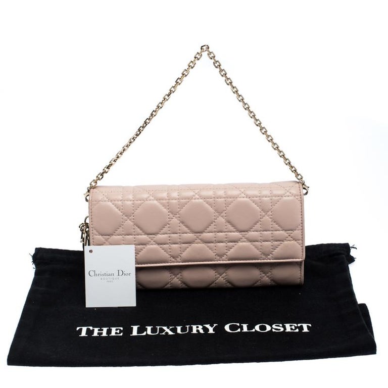 Dior Pink Quilted Cannage Leather Lady Dior Wallet on Chain For Sale at