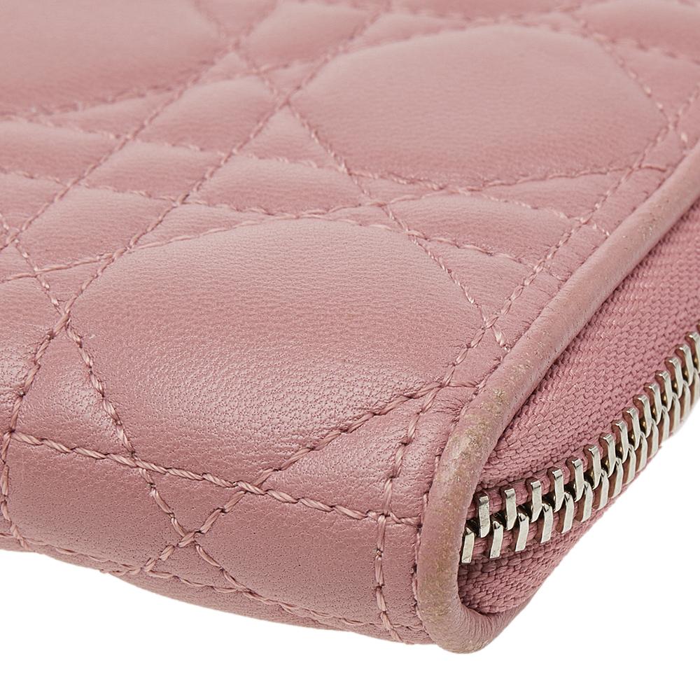 Dior Pink Quilted Leather Lady Dior Wallet 2