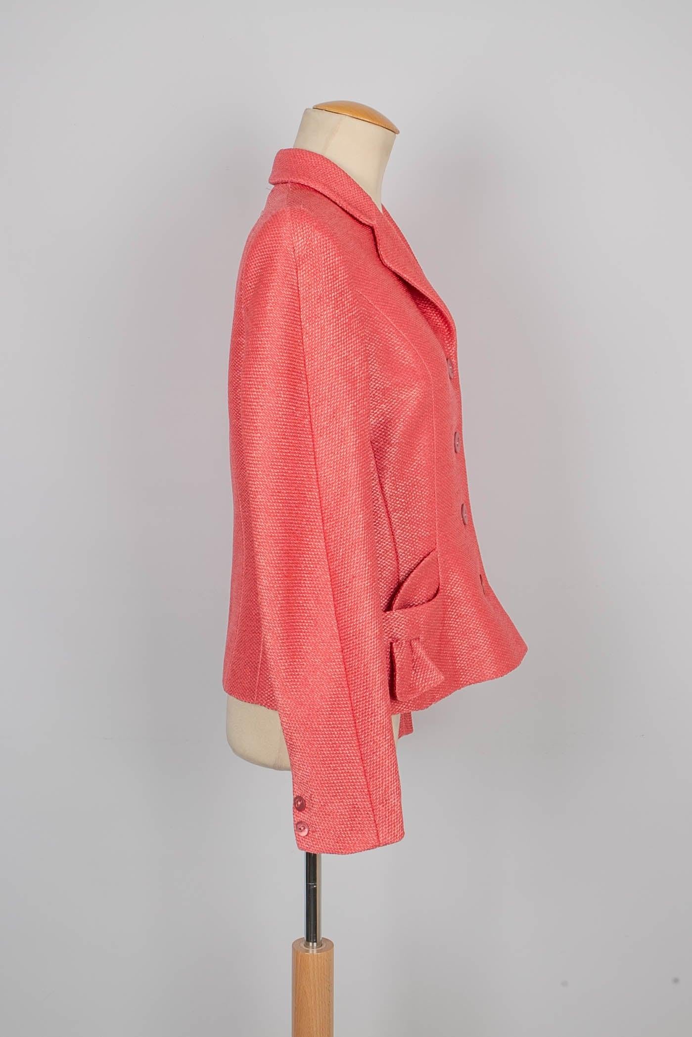 Dior Pink Raffia Jacket with a Silk Lining, 2006 Spring-summer Collection In Excellent Condition For Sale In SAINT-OUEN-SUR-SEINE, FR