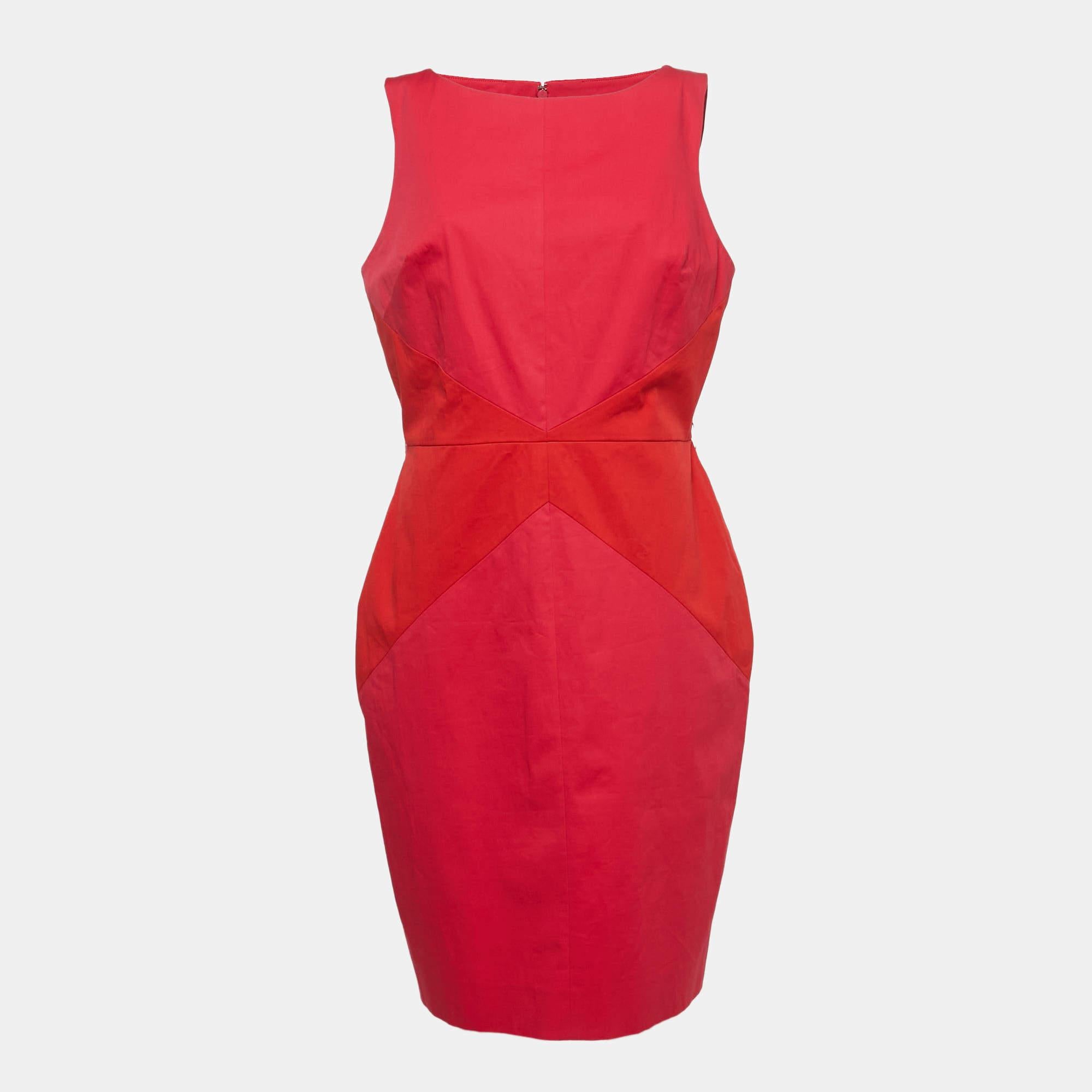 Dior Pink/Red Cotton Paneled Sleeveless Short Dress XL In Good Condition In Dubai, Al Qouz 2