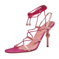 Dior Pink/Red Satin Ankle Wrap Sandals Size 40.5