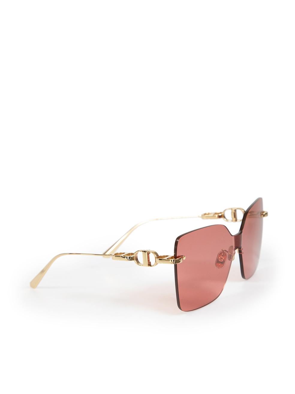 Brown Dior Pink Rimless Butterfly Rose Tinted Sunglasses