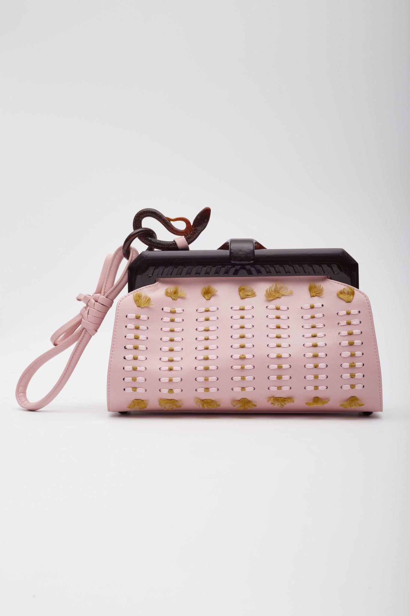 Beige Dior Pink Samourai 1947 Armour Frame Clutch Bag For Sale