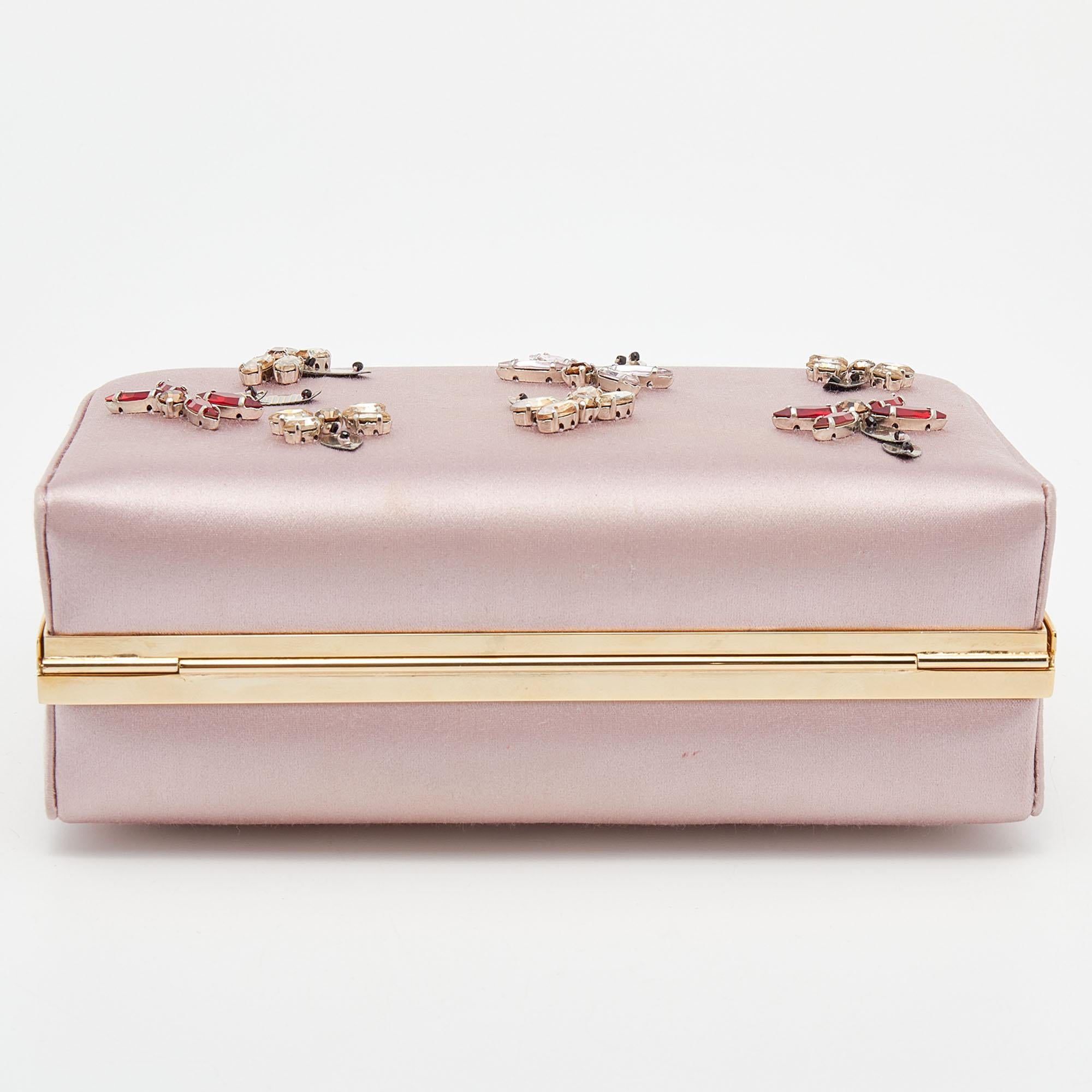 Women's Dior Pink Satin Bee Crystal Embellished Clutch
