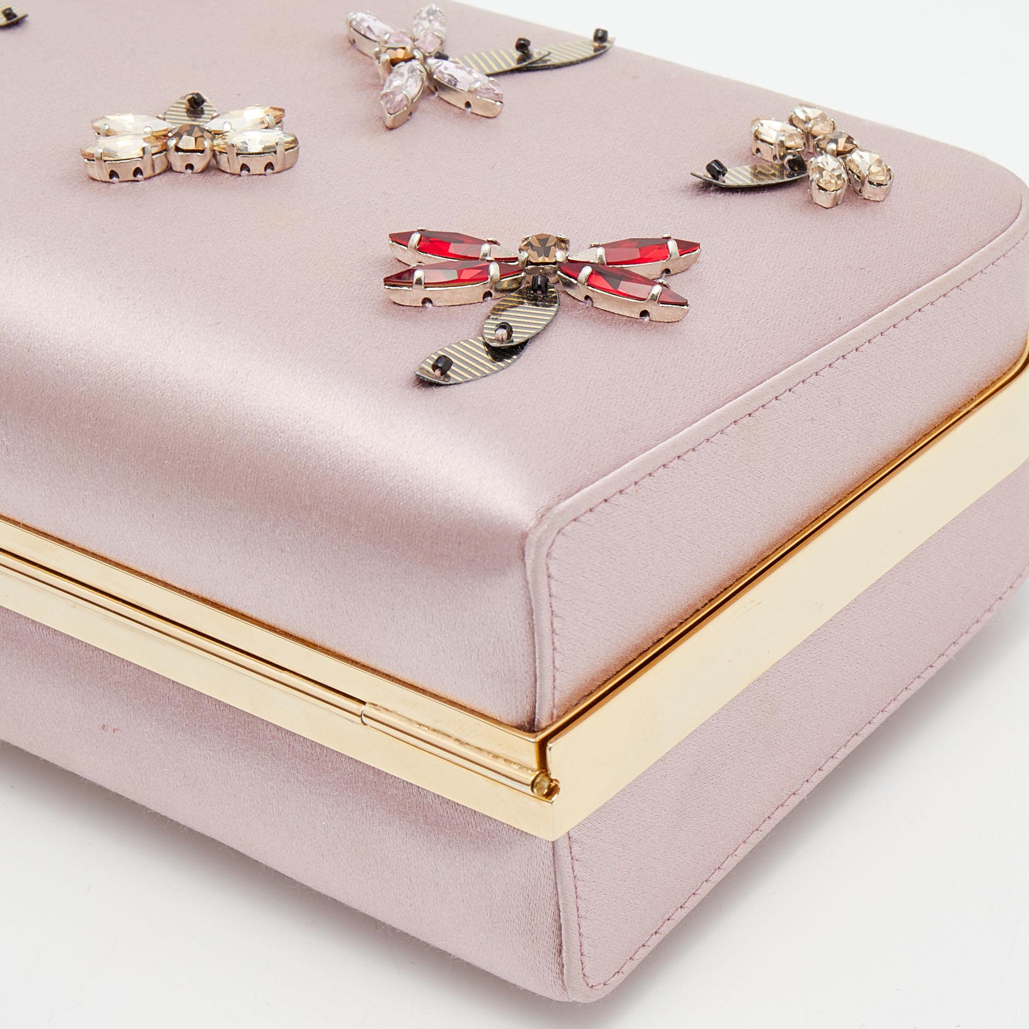 Dior Pink Satin Bee Crystal Embellished Clutch 1