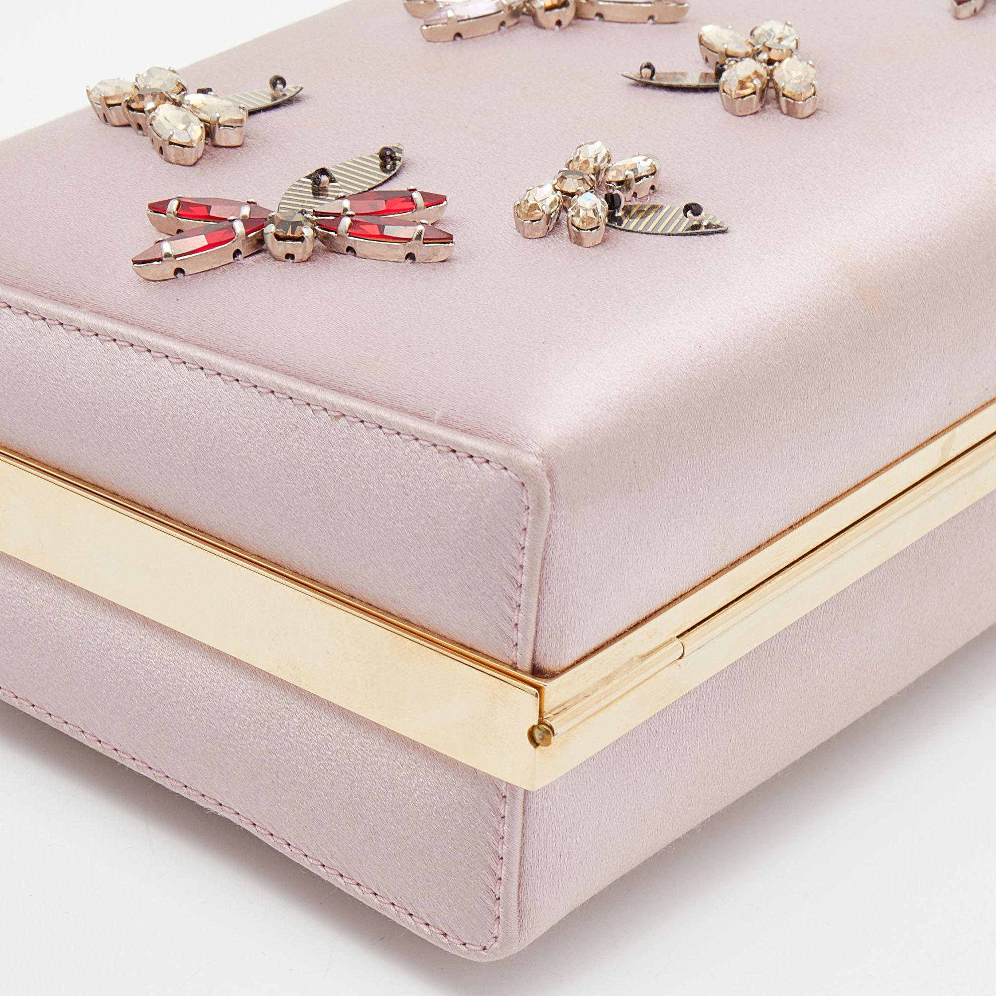 Dior Pink Satin Bee Crystal Embellished Clutch 2