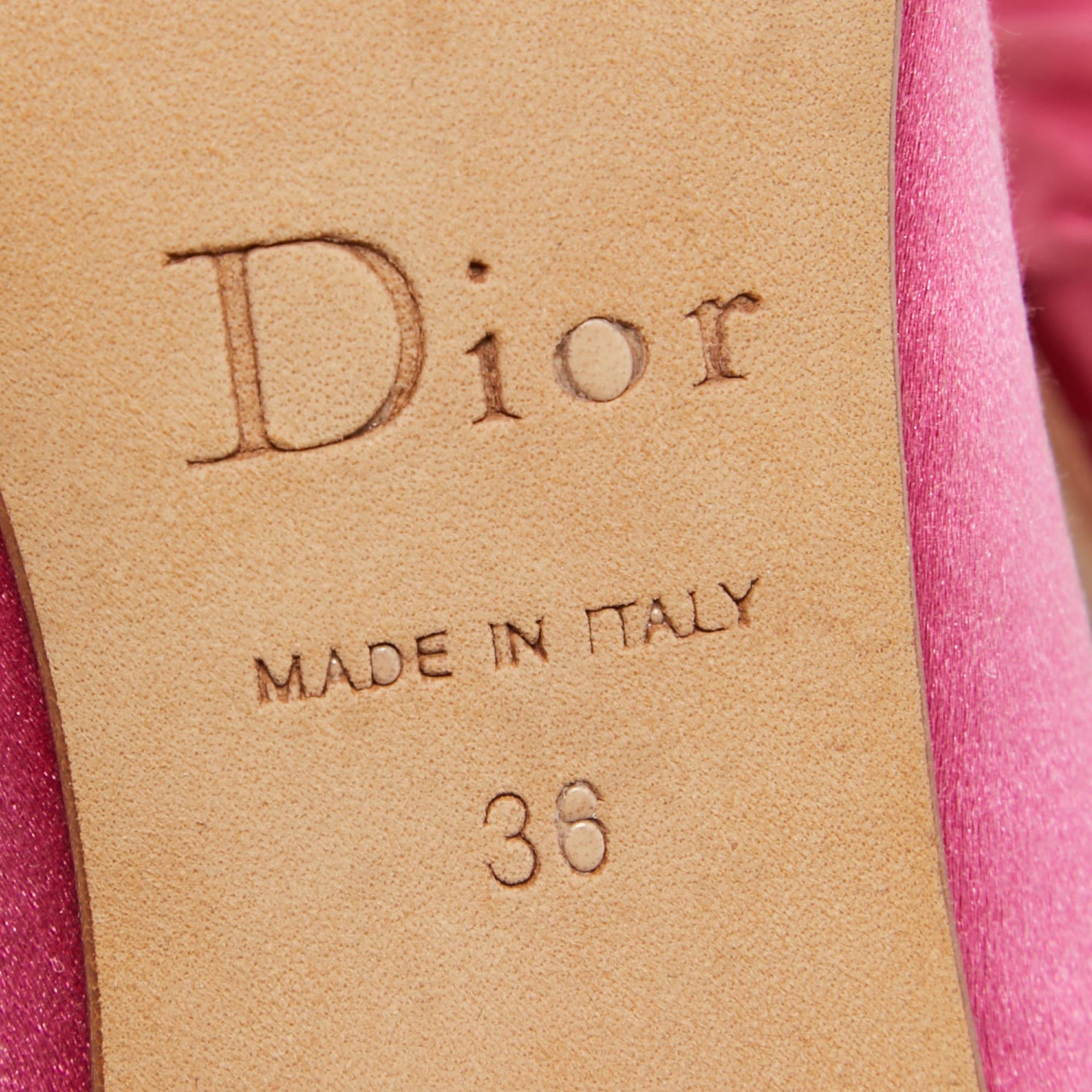 Women's Dior Pink Satin Crystal Embellished Bow Pumps Size 36 For Sale