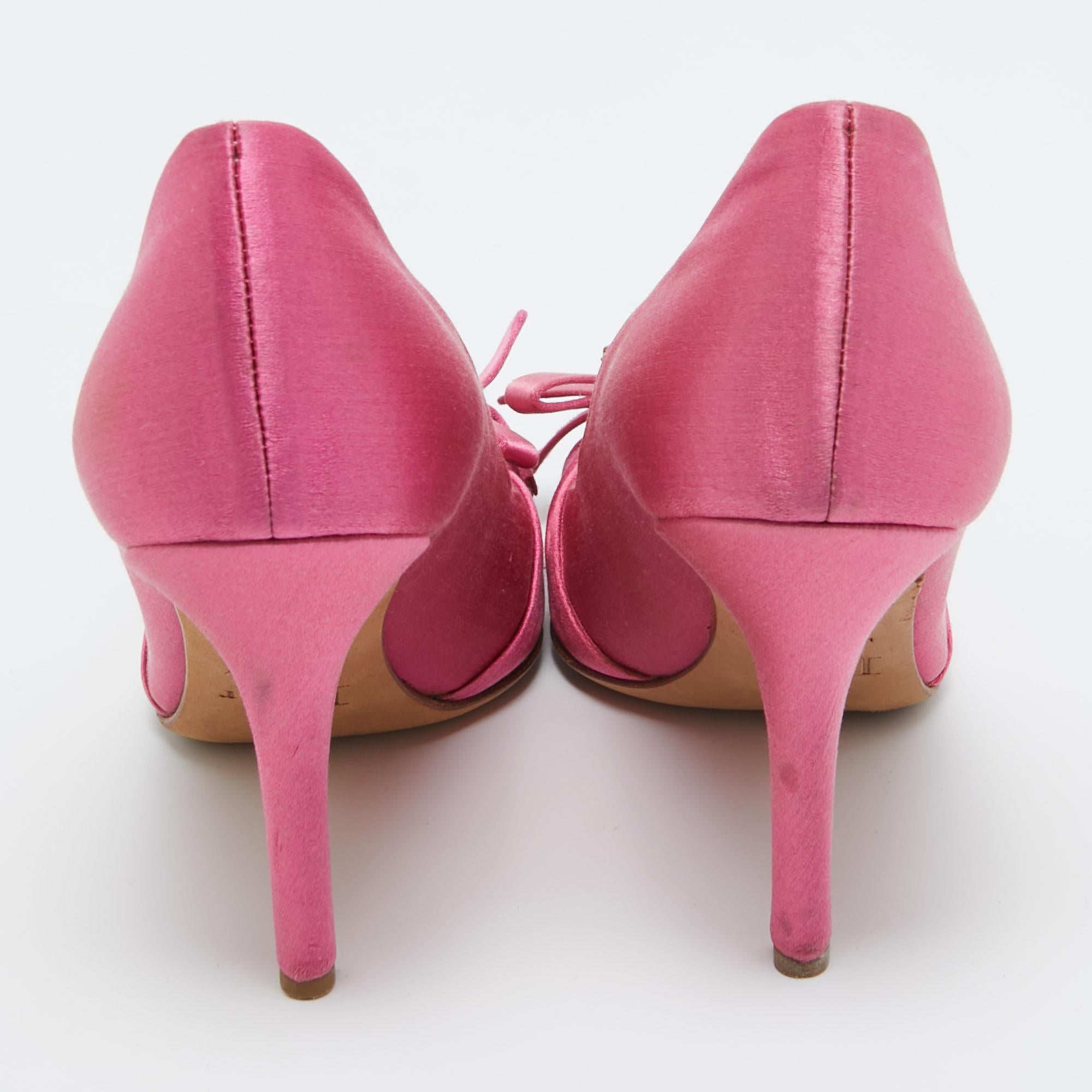 Dior Pink Satin Crystal Embellished Bow Pumps Size 36 For Sale 2