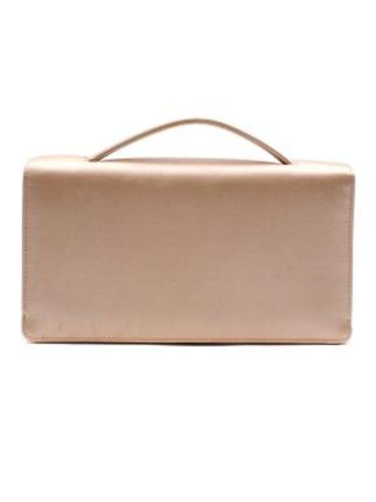 Dior Nude Pink Satin Clutch with Embellished Bee Clasp
 

 - Pale pink satin clutch bag with embellished gold-tone bee clasp 
 - Small top handle 
 - 3 internal compartments 
 

 Made in Italy 
 

 Great condition other than cosmetic marks on the