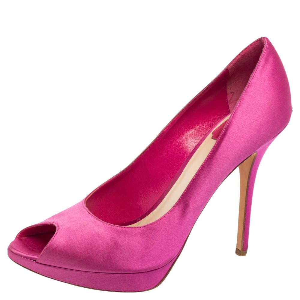 Dior Pink Satin Miss Dior Peep-Toe Pumps Size 40.5 For Sale 1