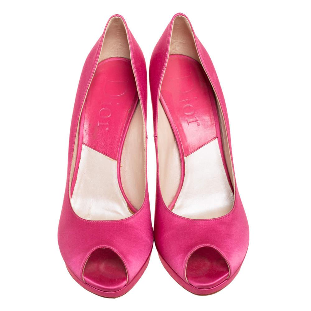 Dior Pink Satin Miss Dior Peep Toe Pumps Size 40.5 For Sale 1