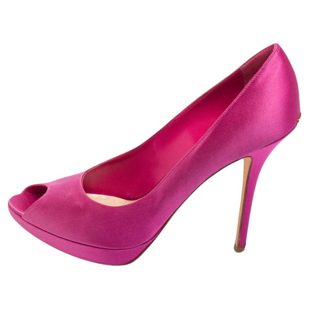 Dior Pink Satin Miss Dior Peep-Toe Pumps Size 40.5 For Sale