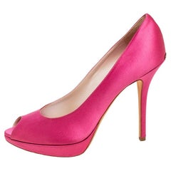 Used Dior Pink Satin Miss Dior Peep Toe Pumps Size 40.5