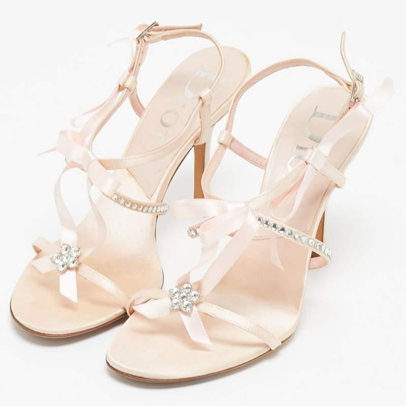 Women's Dior Pink Satin Rose Chain Ankle Strap Sandals Size 36