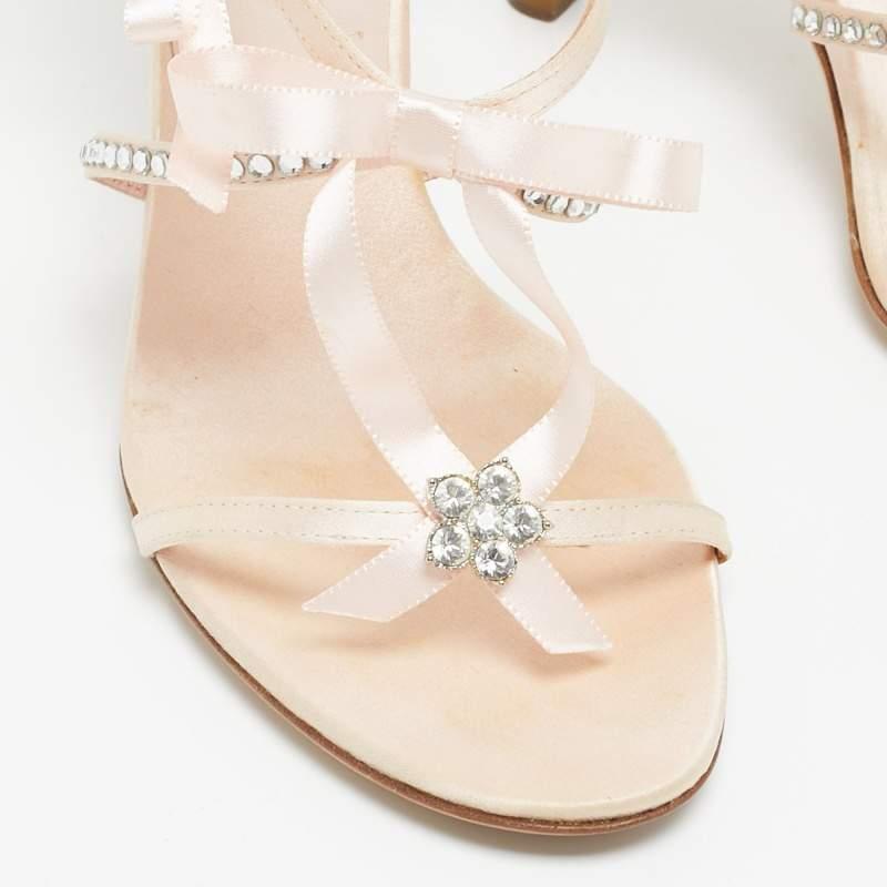 Dior Pink Satin Rose Chain Ankle Strap Sandals Size 36 2