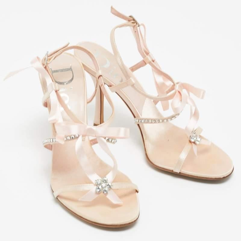 Dior Pink Satin Rose Chain Ankle Strap Sandals Size 36 3